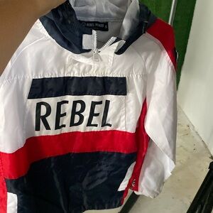 Red white and blue wind breaker jacket